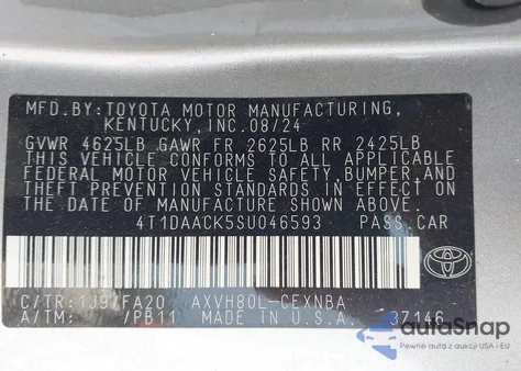2025 Toyota Camry Le from USA, damaged, VIN 4T1DAACK5SU046593